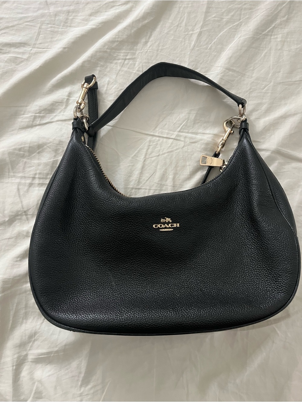 Coach Black Pebbled Leather Crescent Shoulder Bag with Gold Hardware